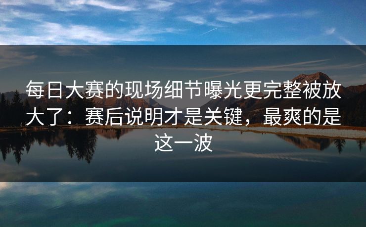 <strong>每日大赛</strong>的现场细节曝光更完整被放大了：赛后说明才是关键，最爽的是这一波